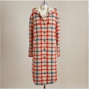 Sundance Catalog Plaid Days wool coat, plaid, Sherpa lined hood, Petite L, PL